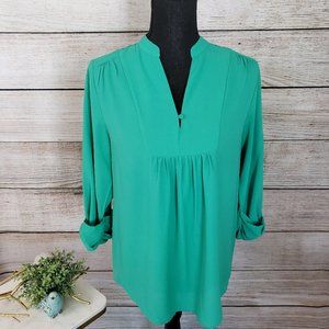 BRIXON IVY AQUA GREEN V-NECK L/S TOP - SMALL